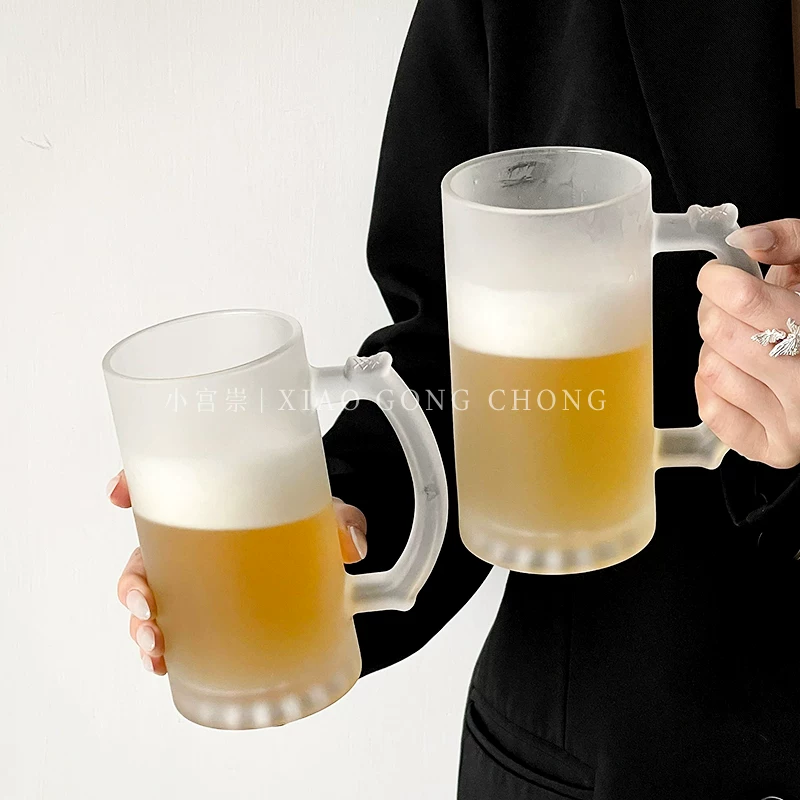 Cốc bia gia dụng dung tích lớn có tay cầm, cốc bia tươi có giá trị cao, cốc uống nước lạnh mùa hè, cốc nước trái cây, cốc thủy tinh