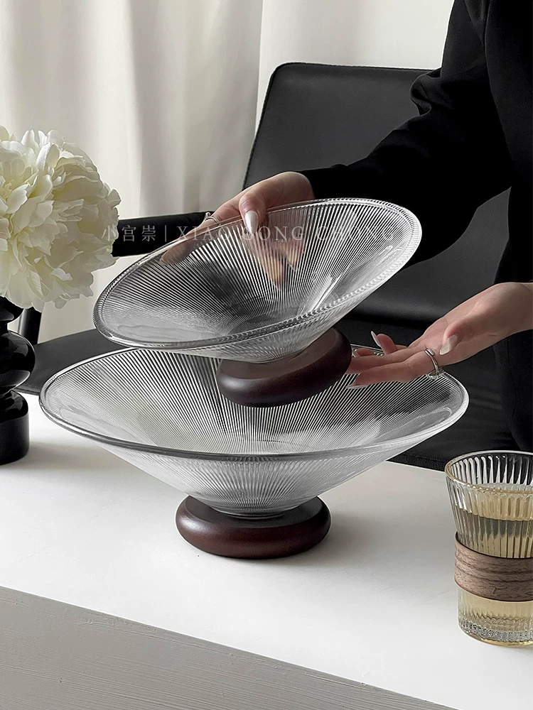 Đĩa trái cây cho phòng khách, đĩa thủy tinh kiểu Trung Quốc gia dụng, bàn cà phê phòng khách, đĩa kẹo pha lê cao cấp, khay đựng đồ ăn nhẹ trái cây khô