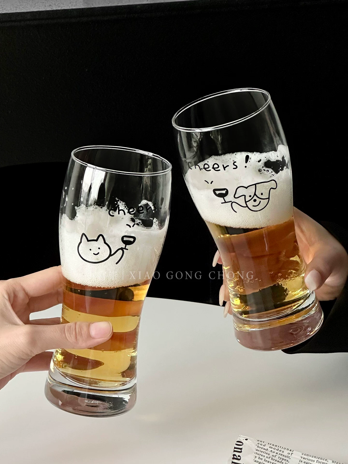 Cốc bia hình mèo và chó dễ thương nguyên bản, cốc bia thủ công bằng thủy tinh dung tích lớn, cốc nước trái cây, cốc đựng đồ uống, cốc đựng đồ uống lạnh