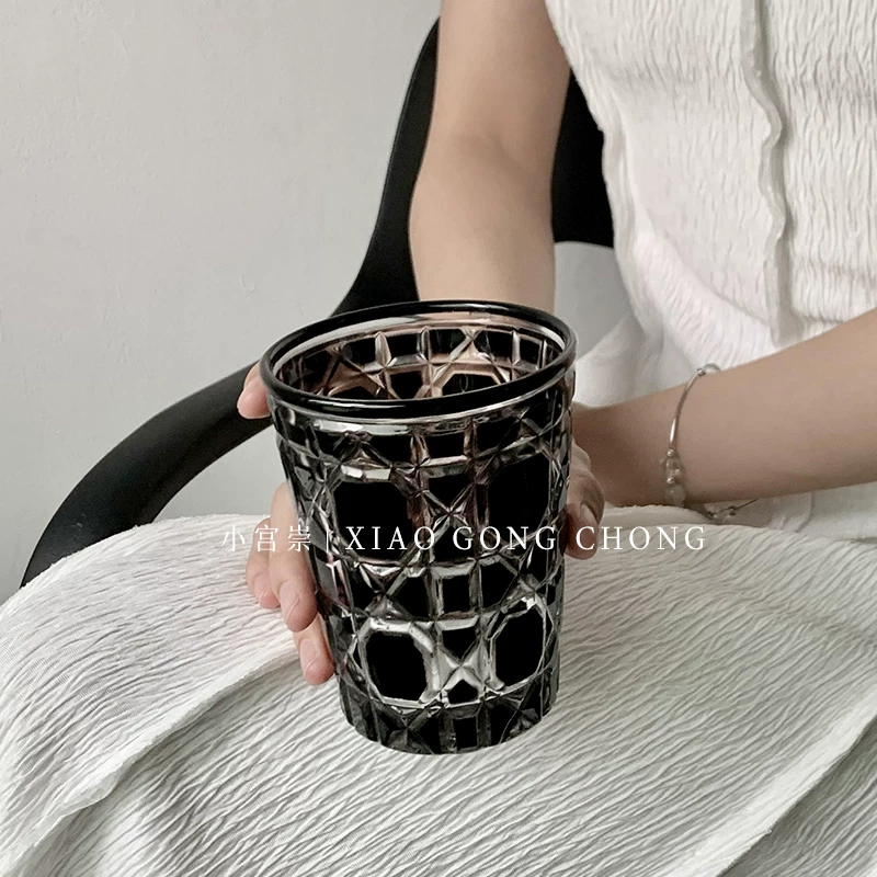 Ly thủy tinh pha lê hình kim cương đen, phong cách sang trọng cổ điển, ly rượu whisky cao cấp, ly bia gia đình, ly nước