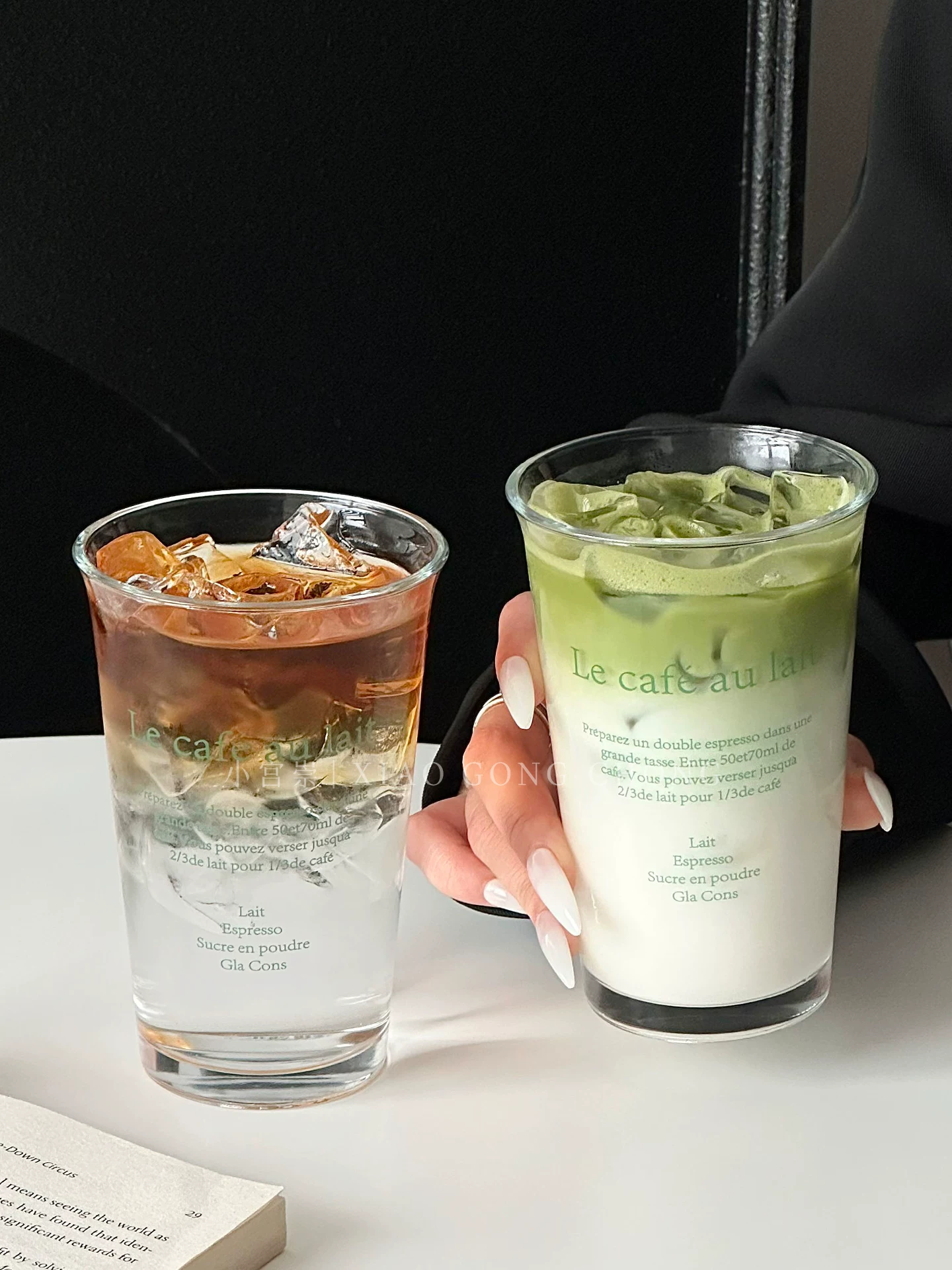 Cốc thủy tinh chữ xanh phong cách Ins cốc cà phê cốc latte Mỹ đá cốc sữa gia dụng cốc ăn sáng cốc nước