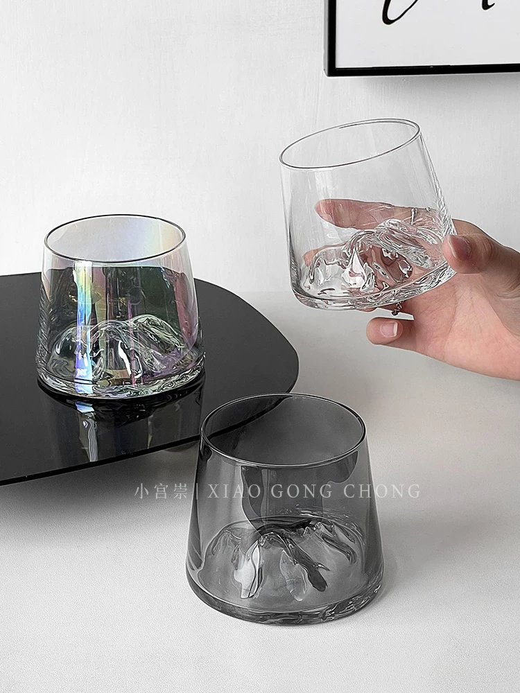 Ly núi Phú Sĩ màu tro thiết kế độc đáo, ly ngắm cảnh núi, ly cà phê gia dụng, ly rượu cao cấp, ly rượu whisky, ly thủy tinh