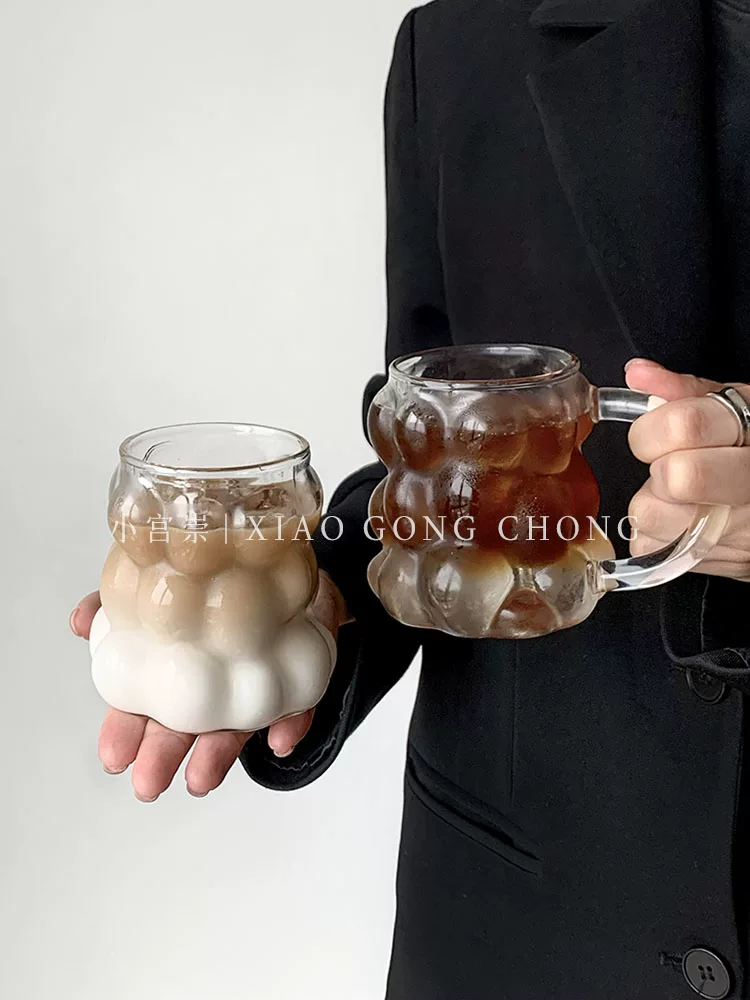 Ly thủy tinh hình quả nho, ly cà phê phong cách cá nhân hóa, ly thủy tinh borosilicate chịu nhiệt cao có tay cầm, ly sữa latte, ly nước, ly nước ép.