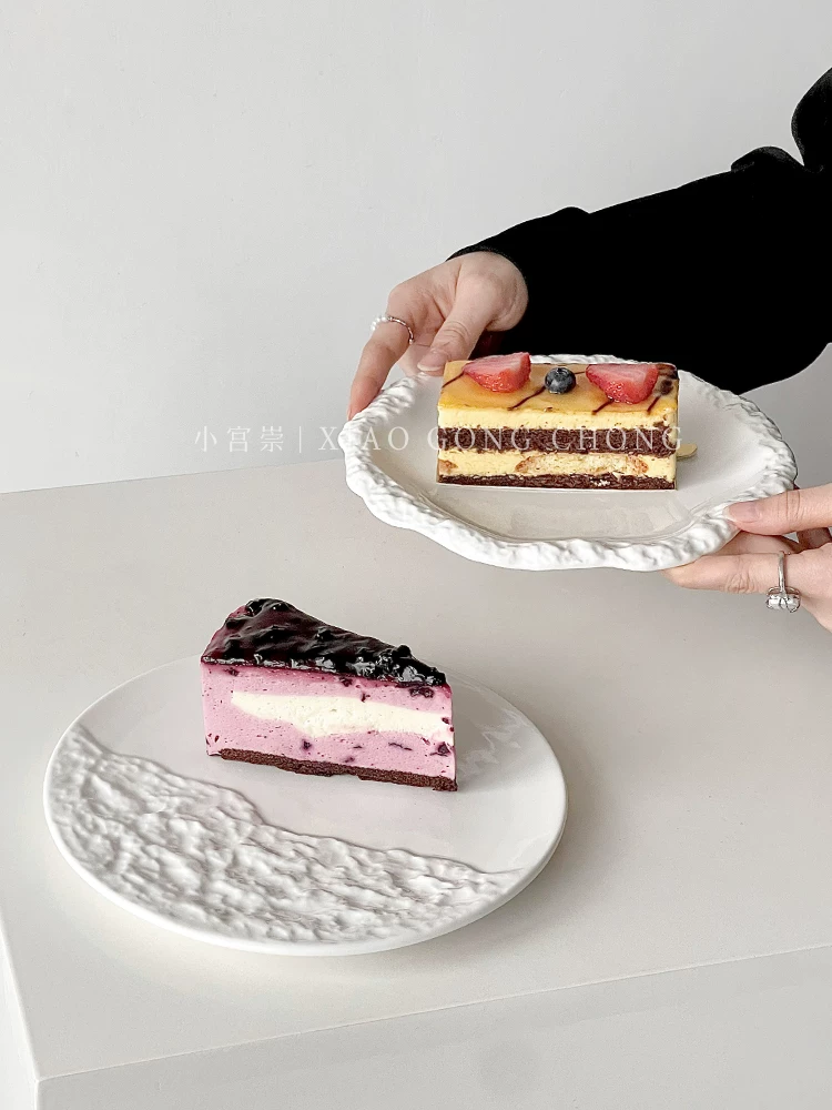 Đĩa họa tiết đá, đĩa phẳng gốm sứ gia dụng, đĩa nông, đĩa nhà hàng, đĩa bày món kiểu ins, đĩa tráng miệng, đĩa sáng tạo.