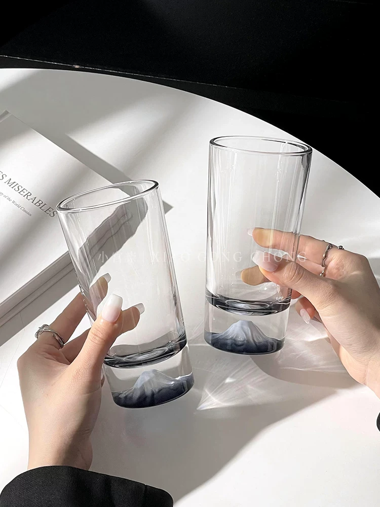 Cốc núi Phú Sĩ màu đen đậm, cốc núi tuyết thiết kế độc đáo, cốc thủy tinh, cốc nước gia dụng, cốc rượu whisky, cốc cà phê