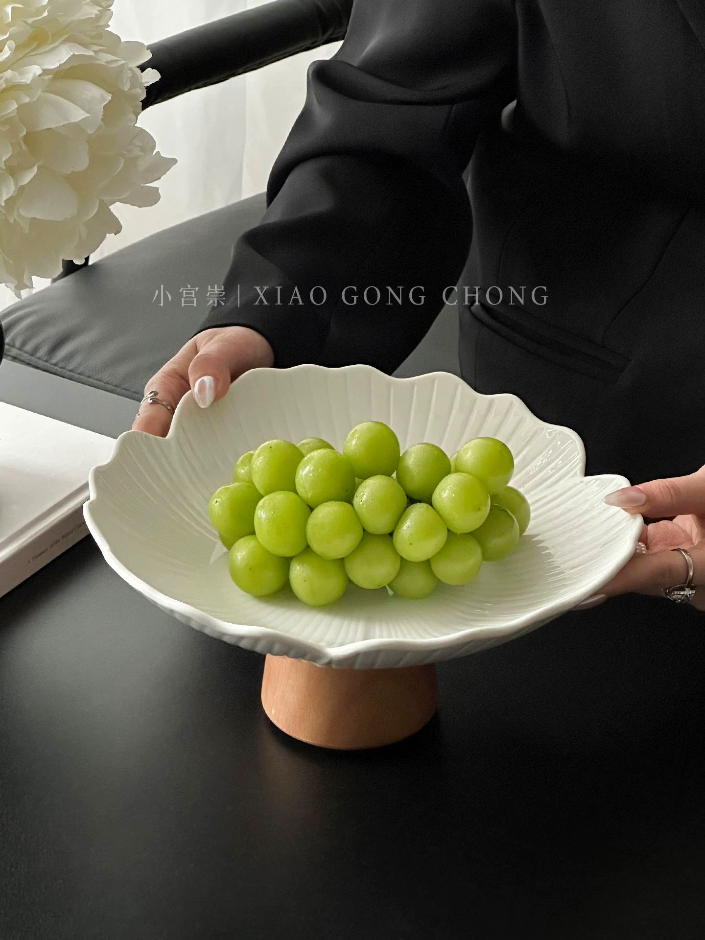 Đĩa trái cây cao bằng gốm sáng tạo, đĩa trái cây hình cánh hoa chất lượng cao và tinh tế, đĩa trái cây khô gia dụng, đĩa tráng miệng, đĩa ăn nhẹ