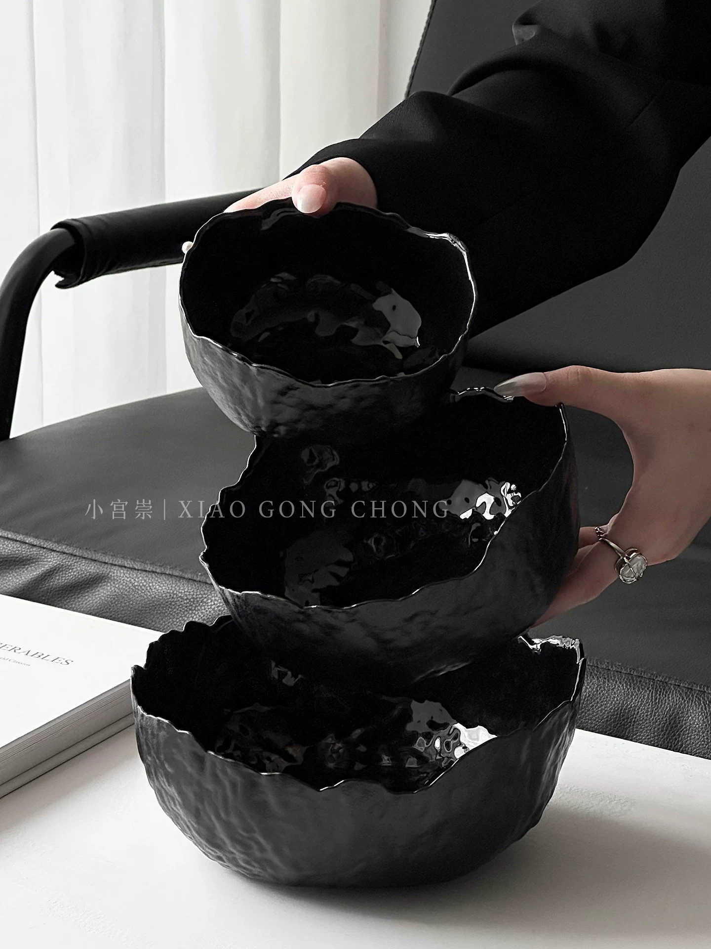 Bát trộn salad rau củ cao cấp màu đen mờ, bát thủy tinh để bàn cà phê phòng khách, đĩa trái cây, đĩa trưng bày hoa quả khô, đồ ăn nhẹ