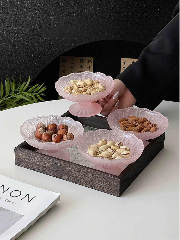 Bộ đĩa trái cây khô hoa hướng dương màu hồng chất lượng cao dùng trong nhà, đĩa ăn nhẹ, đĩa trái cây, đĩa có ngăn đựng đồ.