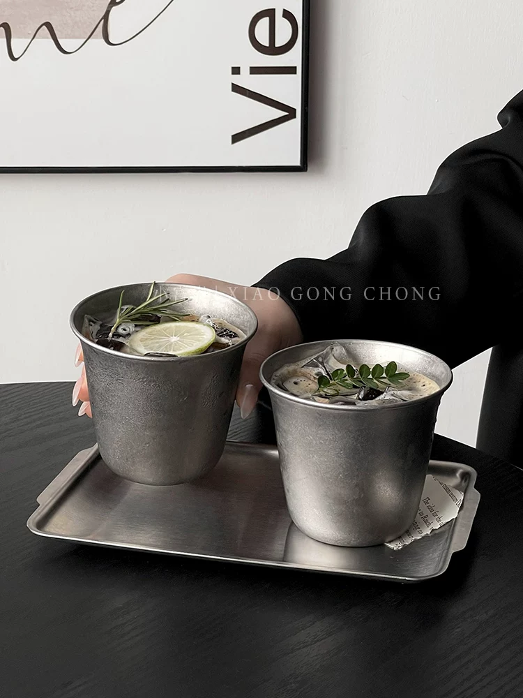 Cốc cà phê bằng thép không gỉ kiểu Mỹ cổ điển, phong cách công nghiệp, cốc miệng rộng dày mờ, cốc uống nước lạnh, cốc nước ép, cốc uống nước