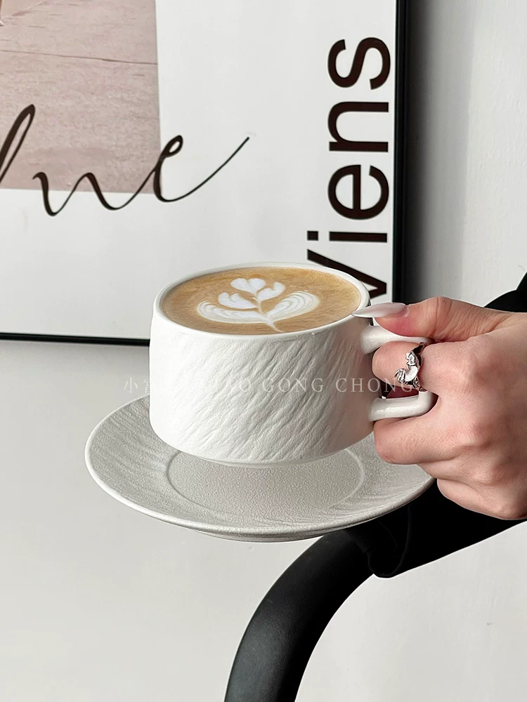 Tách cà phê họa tiết đá cổ điển, tách gốm sứ cao cấp đơn giản, tách latte art tinh tế, tách cappuccino mocha và đĩa lót
