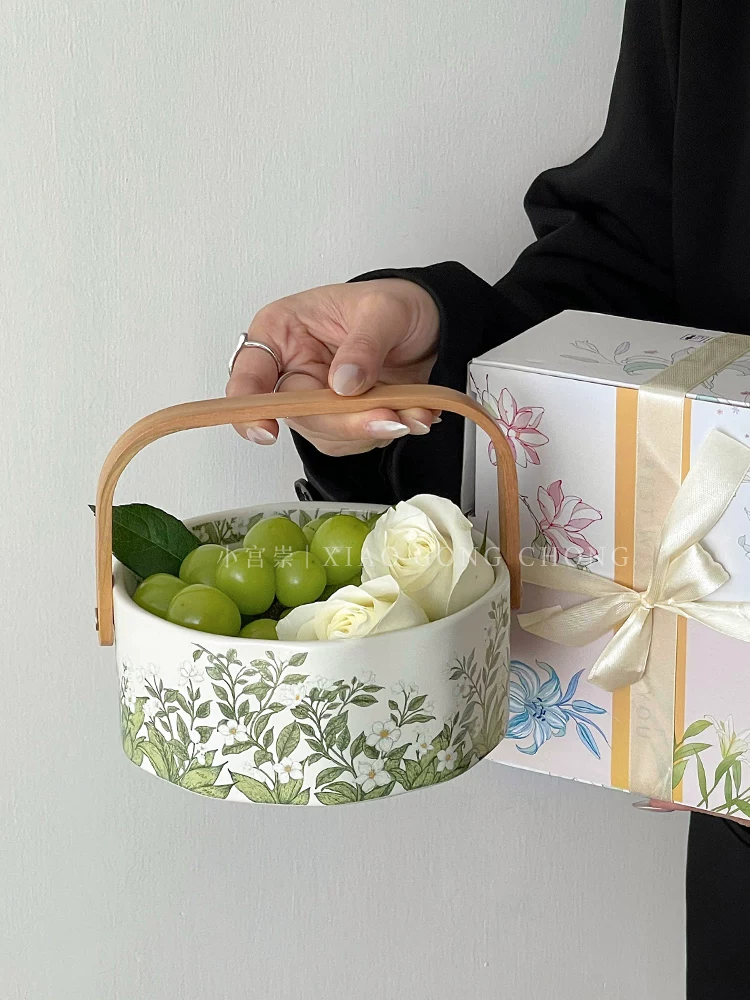 Giỏ trái cây gốm sứ hoa huệ tây màu nước phiên bản giới hạn cổ điển với thiết kế thẩm mỹ cao, khay phục vụ, đĩa trái cây, khay đựng đồ ăn