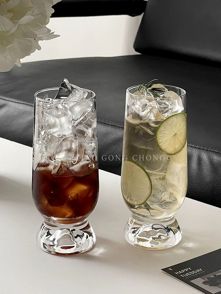 Ly thủy tinh trong suốt phong cách Ins, ly cà phê sáng tạo cao cấp đáy dày, ly nước ép, ly bia, ly nước giải khát