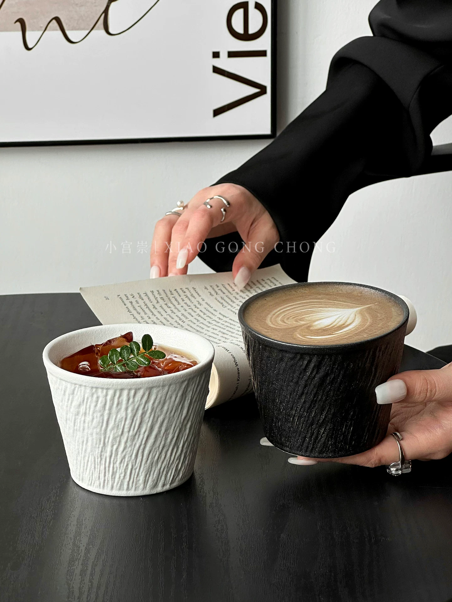 cốc cà phê có họa tiết đá cổ điển, cốc cầm tay bằng gốm, cốc gia dụng đơn giản, cốc nghệ thuật latte trà chiều, cốc ăn sáng latte