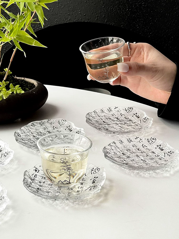 Thư pháp trên bức tường phòng tồi tàn, Đĩa băng, Đế ly kiểu Trung Hoa mới, Khay trà thủy tinh sáng tạo, Đĩa đựng nước chấm, Đĩa tráng miệng, Tách trà