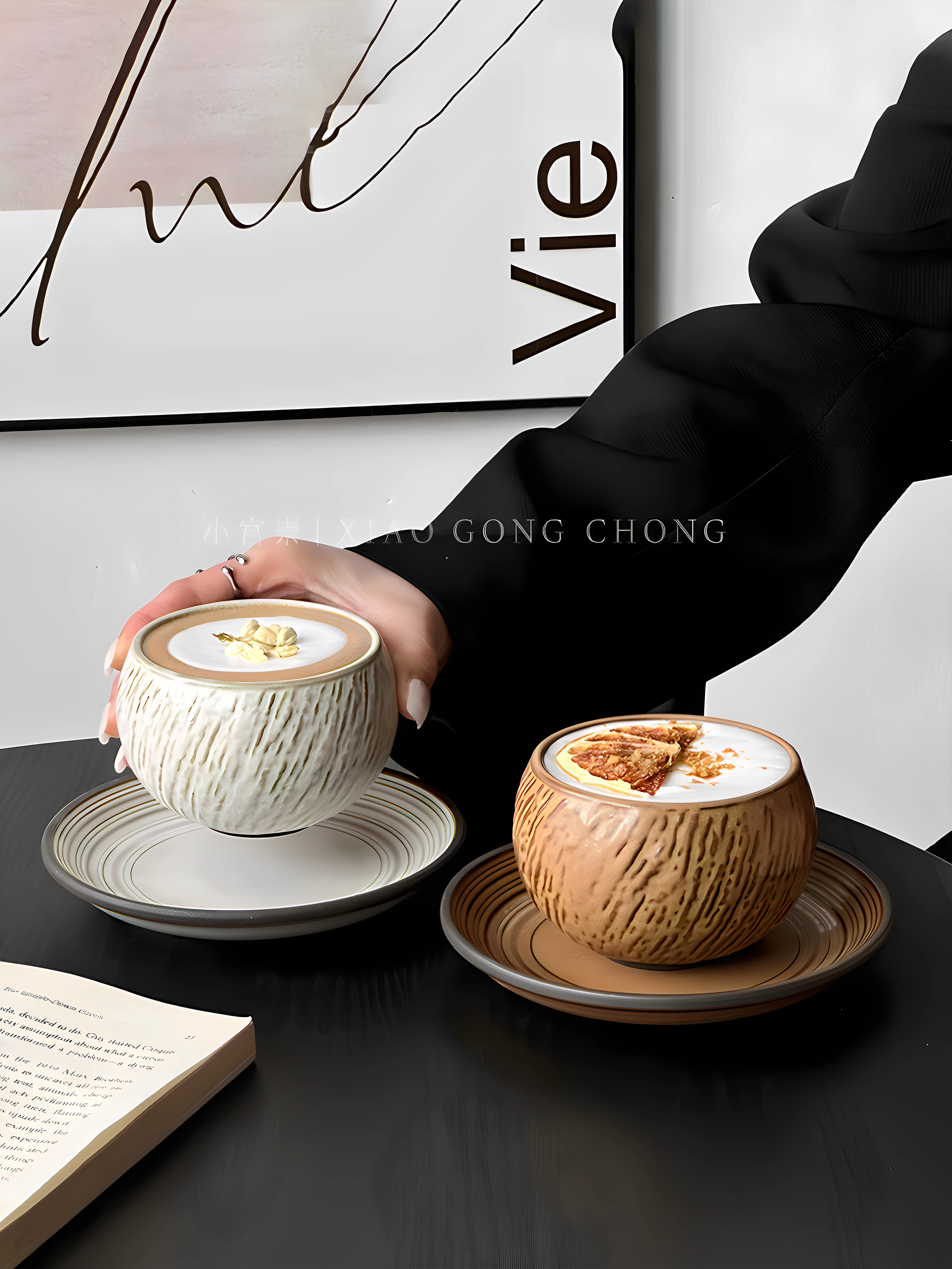 Bộ tách trà sứ cao cấp họa tiết đá cổ điển, gồm tách cà phê và đĩa, dùng cho trà chiều, latte, cappuccino