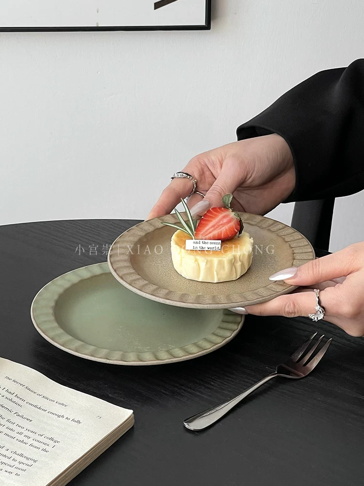 Đĩa tráng miệng kiểu Pháp cổ điển, đĩa gốm, đĩa bánh ngọt, bộ đồ ăn bằng đá cao cấp, đĩa ăn nhẹ trà chiều tinh tế