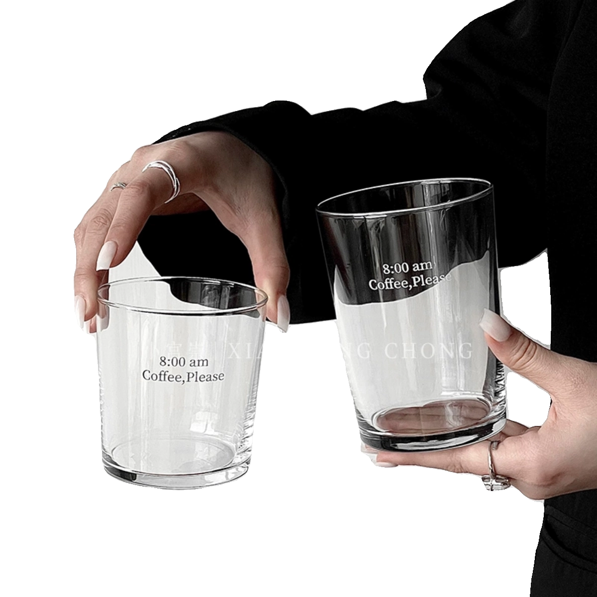 Ly cà phê sáng sớm, ly thủy tinh đựng latte đá trong suốt, ly sữa ăn sáng phong cách niche ins, ly uống nước.