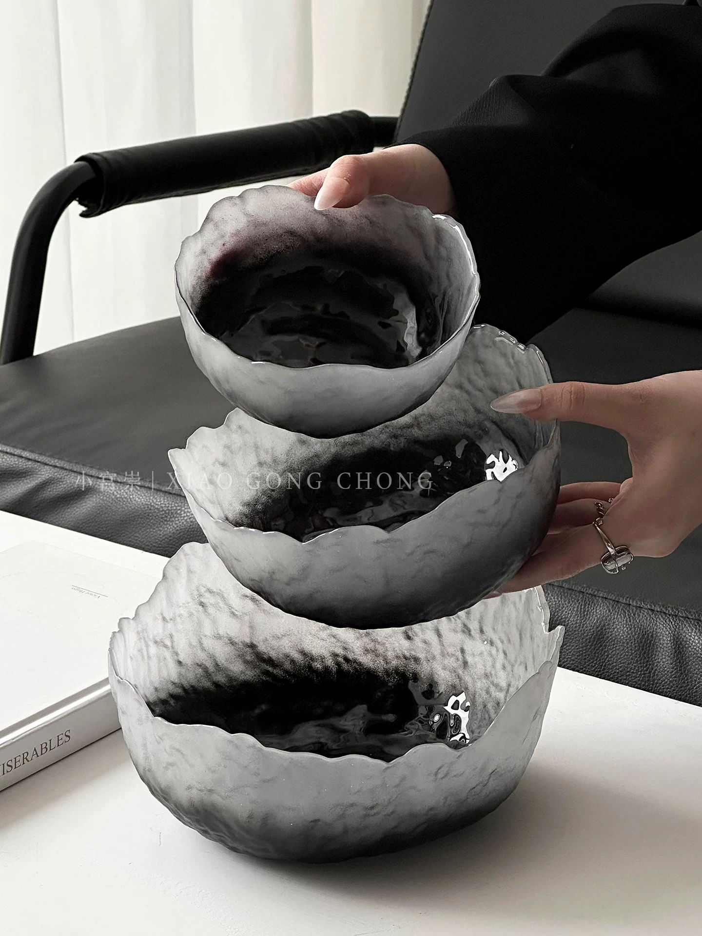 Bát trái cây thủy tinh cao cấp họa tiết sông băng, bát salad cao cấp, đĩa trái cây, đĩa đựng hoa quả khô dùng trong gia đình