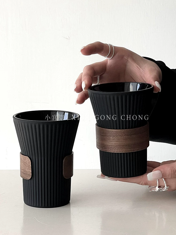 Ly cà phê treo tai, màu đen mờ, kiểu dáng đơn giản, sang trọng, chống nóng, ly trà, ly thủy tinh mờ, ly latte, ly uống nước gia dụng