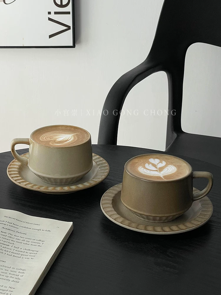 Bộ tách trà sứ cổ điển, tách và đĩa cao cấp, tách uống cà phê sáng tạo, tách đá sứ nghệ thuật latte, tách sữa