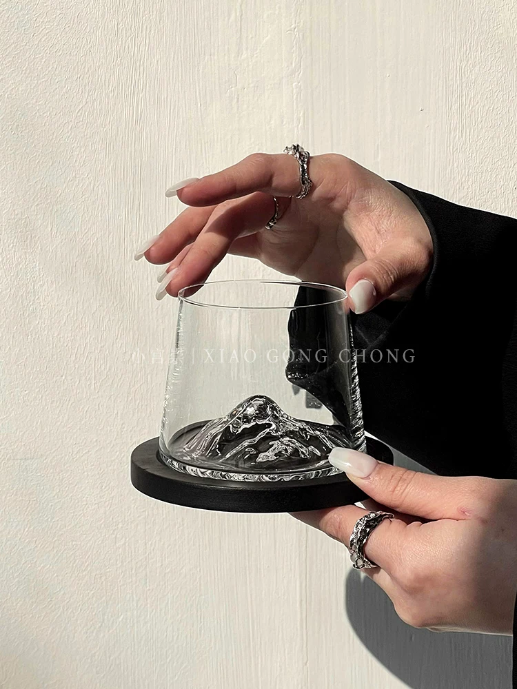 Ly núi Phú Sĩ phong cách Ins, đế lót ly sáng tạo cổ điển, ly ngắm cảnh núi, ly rượu whisky gia dụng cao cấp, ly thủy tinh.