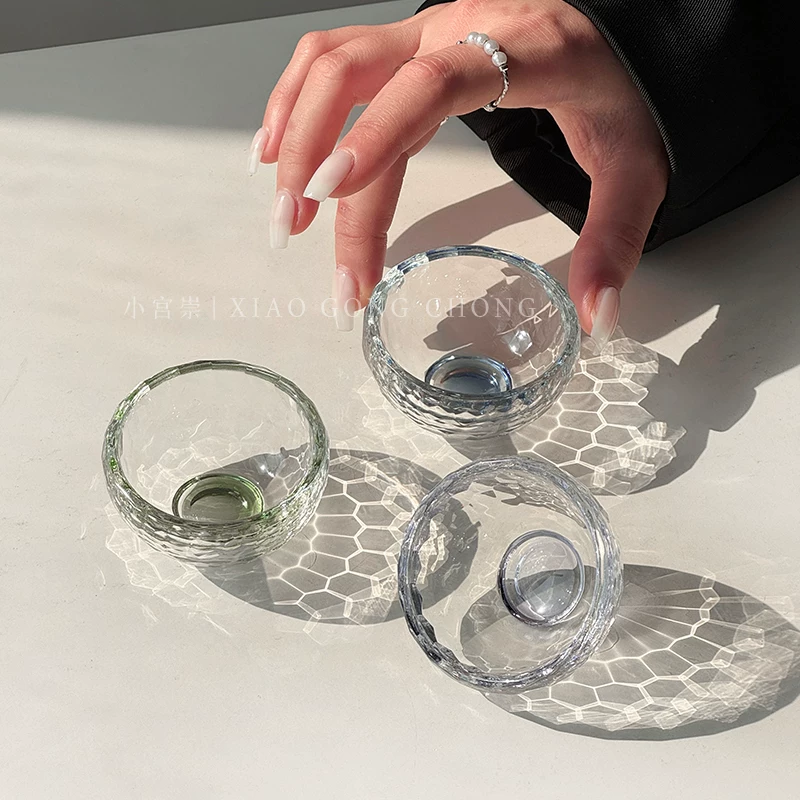 Cốc thủy tinh màu phong cách Nhật Bản cốc nhỏ mini cốc rượu sake cốc rượu đá cốc rượu trái cây cốc rượu hoa đào cốc trà thủy tinh
