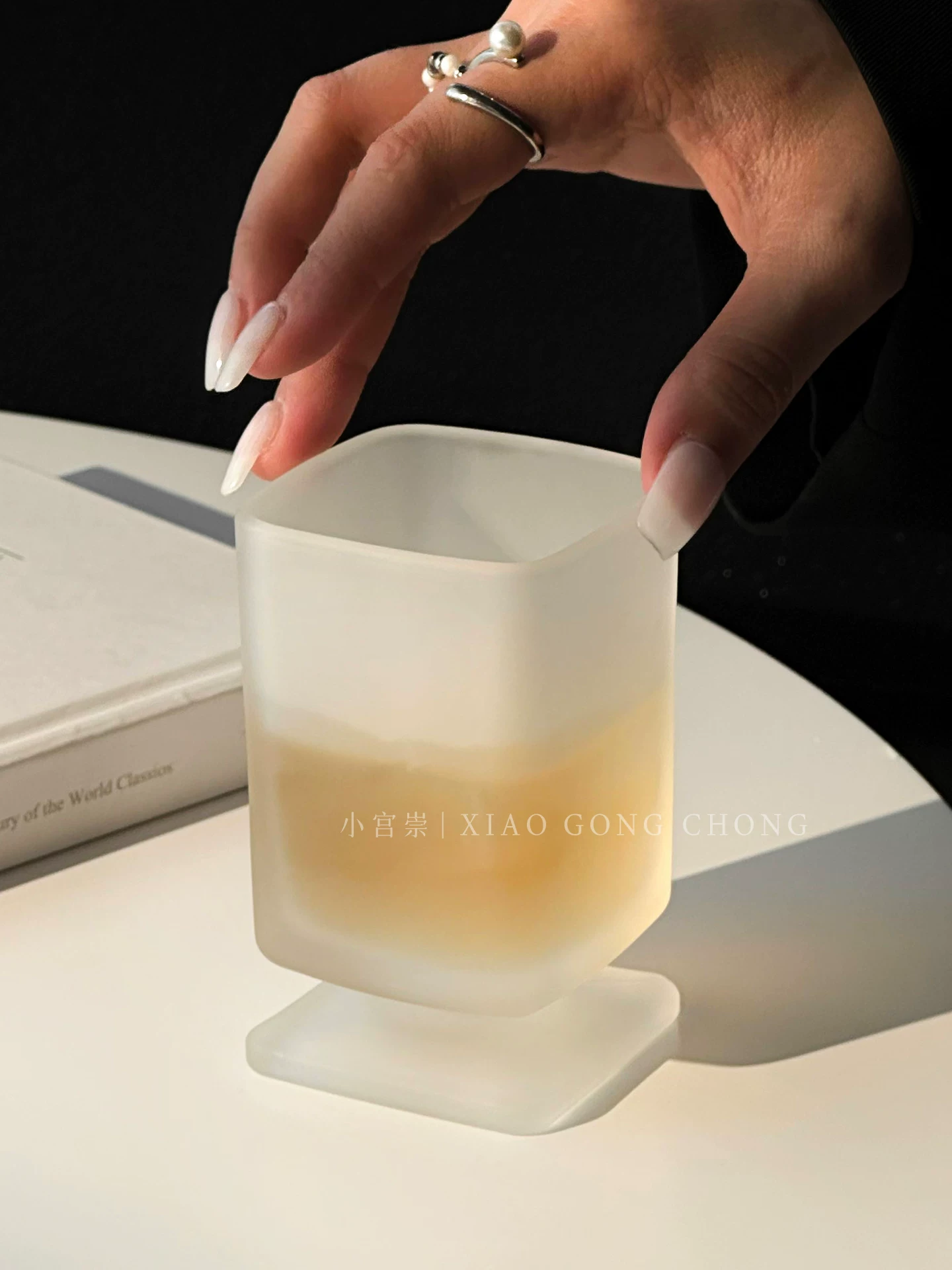 Thiết kế độc đáo cốc vuông mờ kiểu dáng cốc thủy tinh cao phong cách ins ly rượu ly nước ép ly cà phê ly nước gia dụng