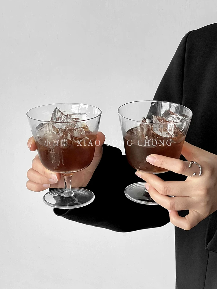 Ly thủy tinh miệng rộng kiểu Ins dùng cho cà phê đá Americano Latte, ly cao, ly tráng miệng cao cấp, ly kem.