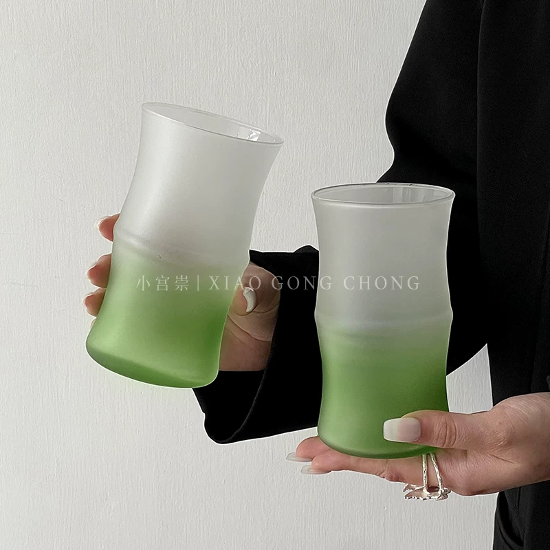 Cốc tre xanh mờ kiểu Trung Quốc mới, cốc thủy tinh thiết kế độc đáo, cốc uống nước gia dụng cao cấp, cốc nước ép và nước giải khát.