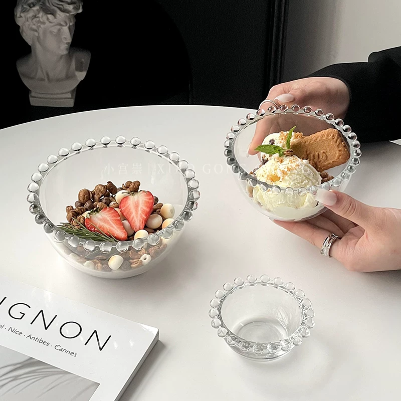 Bát thủy tinh kiểu Ins, cạnh vát, dùng đựng tráng miệng, kem, salad trái cây, đựng nước tương gia dụng, bát sữa chua yến mạch.
