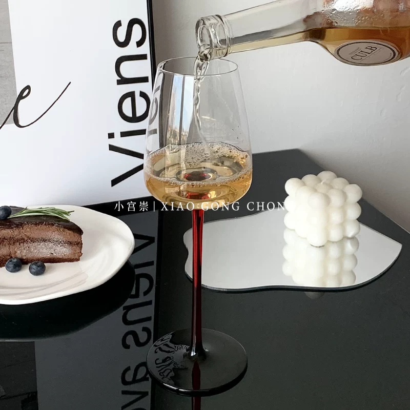 Ly rượu sâm banh cao chân kiểu châu Âu lãng mạn, kiểu dáng ins, nơ đen, sọc đỏ, ly rượu vang đỏ, ly rượu vang đỏ cho cặp đôi, ly rượu vang đỏ đô