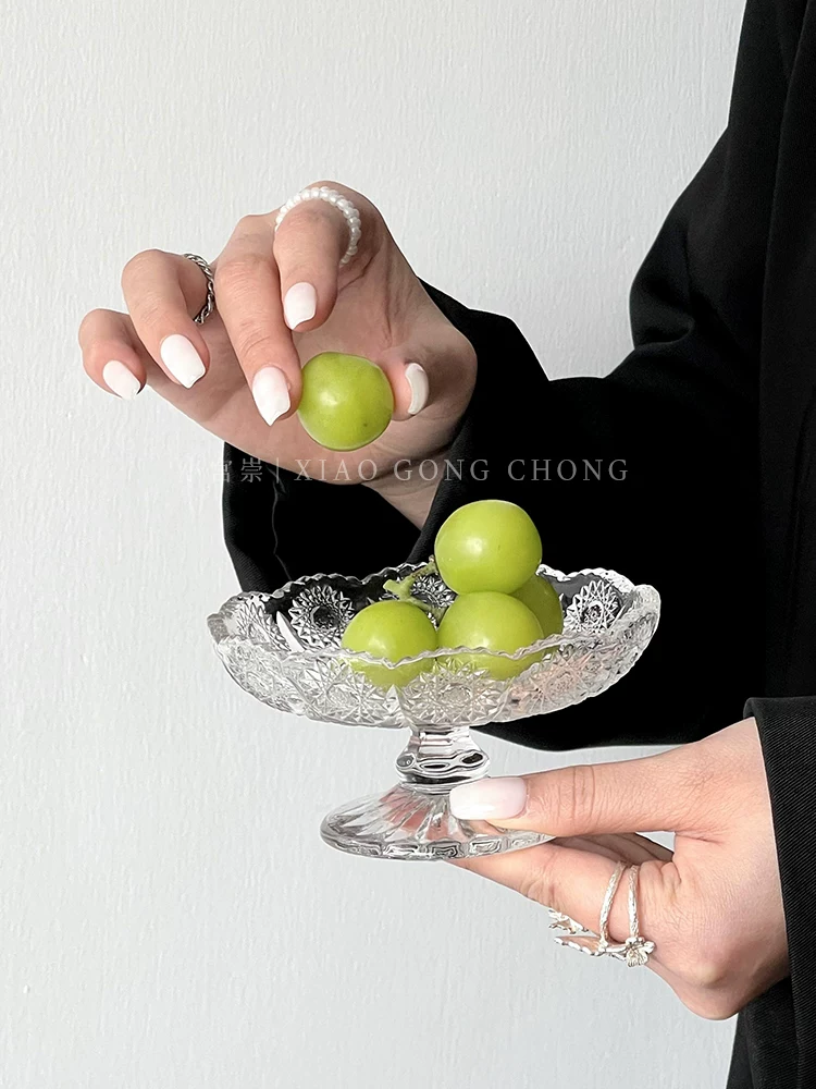 Đĩa trái cây cao cấp, đĩa thủy tinh cao nhỏ nhắn tinh tế, đĩa đựng kẹo và đồ ăn nhẹ, đĩa trái cây, đĩa tráng miệng dùng trong gia đình.