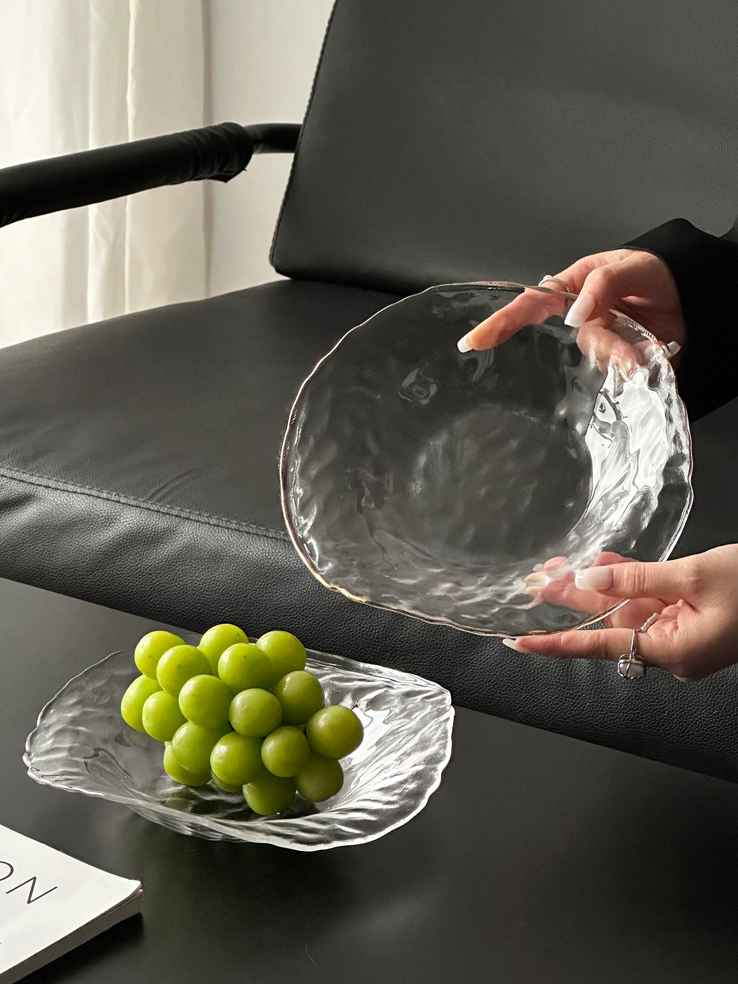 Đĩa trái cây thủy tinh cao cấp dùng trong nhà, bàn trà, bát salad rau quả nhẹ nhàng sang trọng, đĩa đựng hoa quả khô cao cấp, đĩa đựng kẹo, đồ ăn nhẹ.