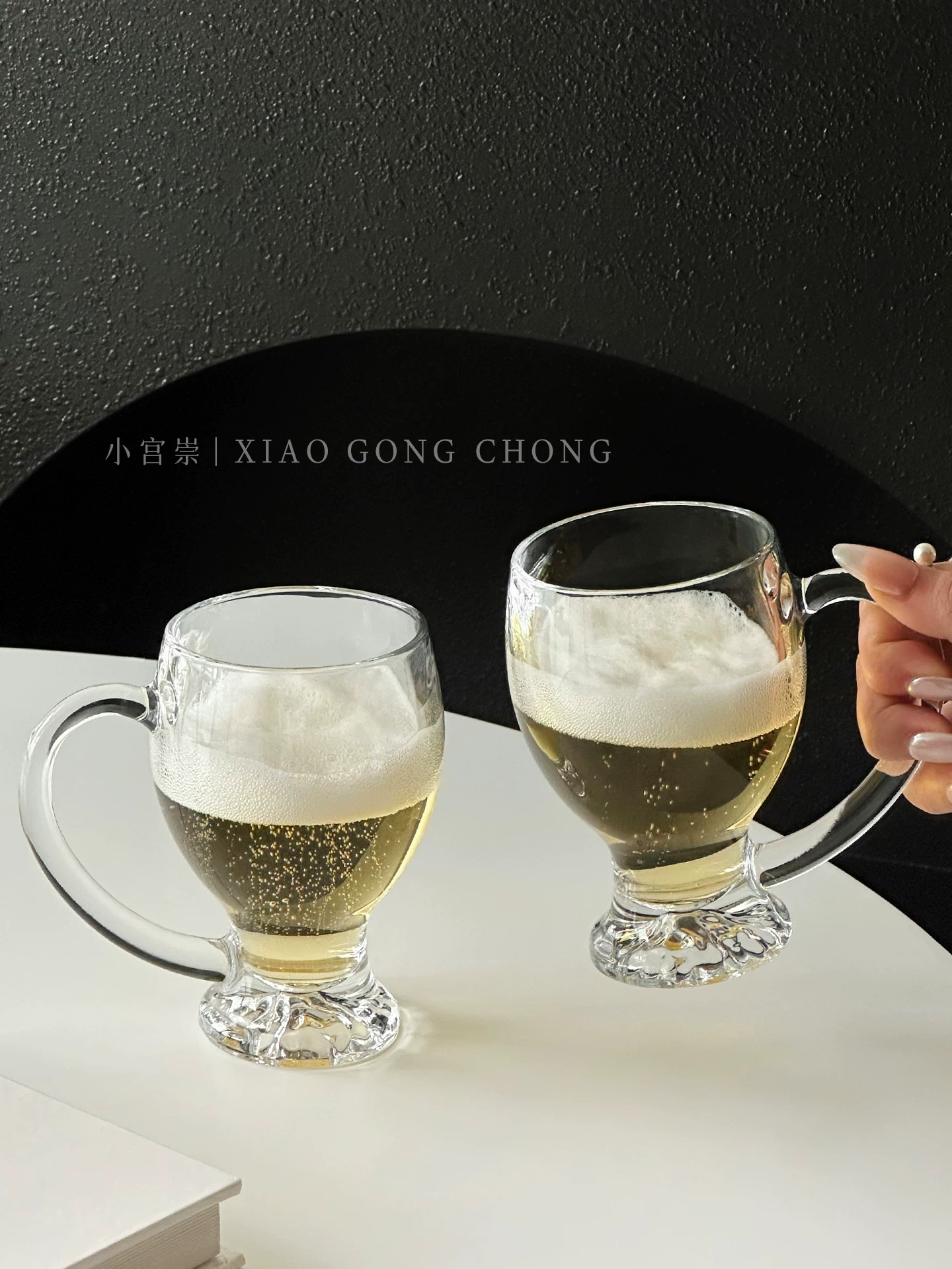 Ly bia đáy núi sáng tạo, ly dày dùng trong nhà có tay cầm, ly bia thủ công, ly bia lúa mạch, ly thủy tinh, ly nước ép và ly nước lạnh.