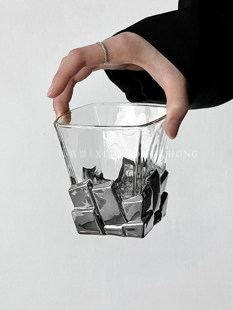 Cốc đá viên bạc không gian, ly rượu phiên bản giới hạn nghệ thuật, cốc thủy tinh sang trọng sáng tạo, cốc nước cao cấp, cốc rượu whisky