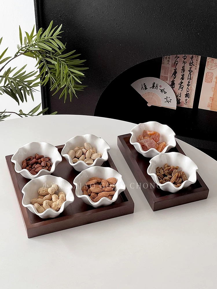 Bộ khay đựng hoa quả khô kiểu cổ điển Trung Hoa, khay đựng bánh kẹo, khay trà, khay gỗ, khay chia ngăn, bát sứ