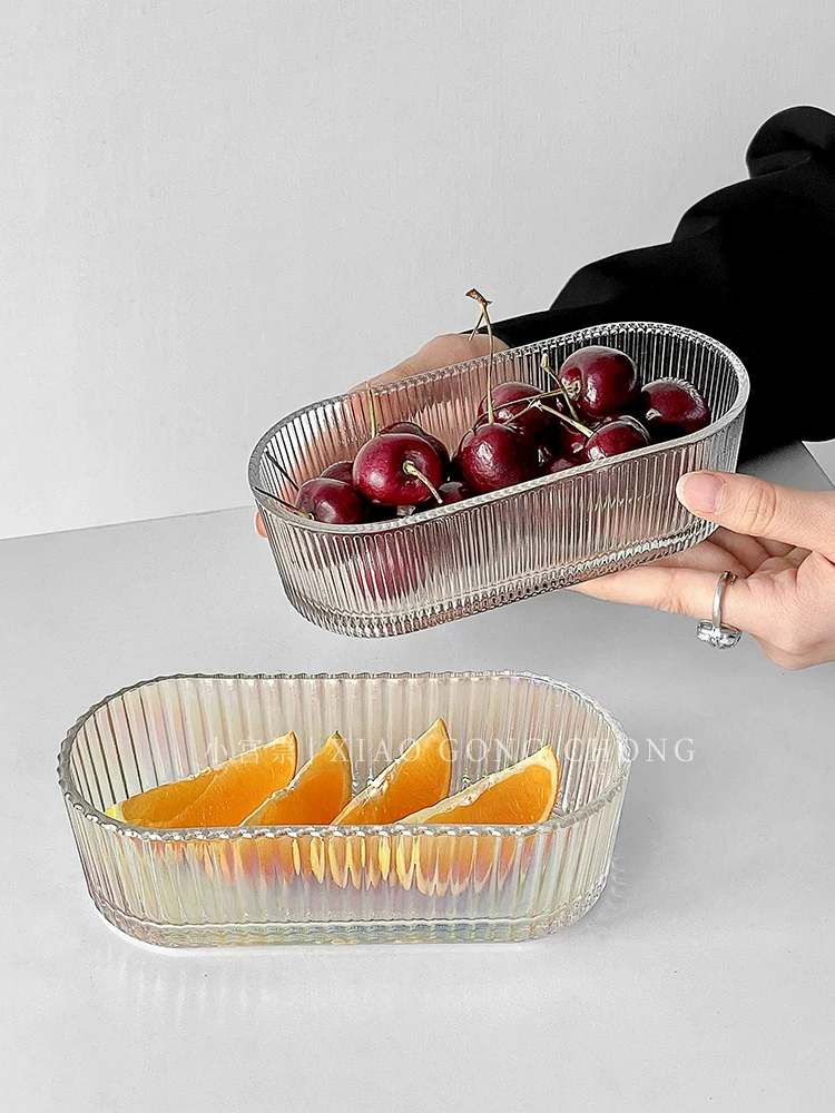 Bát thủy tinh hình oval đơn giản phong cách Ins, đĩa đựng đồ ăn nhẹ gia đình, khay đựng đồ ăn nhẹ, đĩa đựng trái cây, bát salad tráng miệng sáng tạo