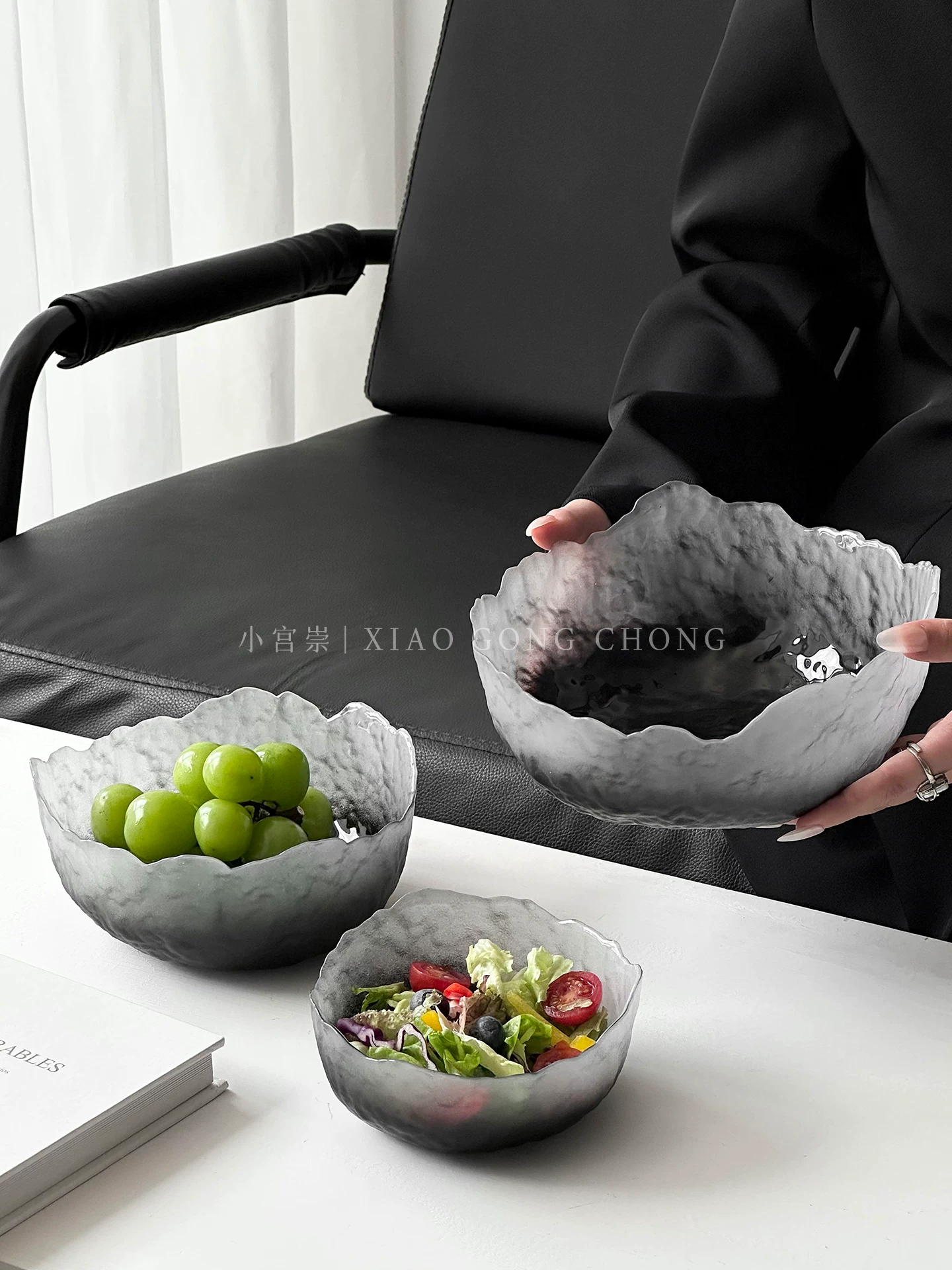 Bát trái cây thủy tinh cao cấp họa tiết sông băng, bát salad cao cấp, đĩa trái cây, đĩa đựng hoa quả khô dùng trong gia đình
