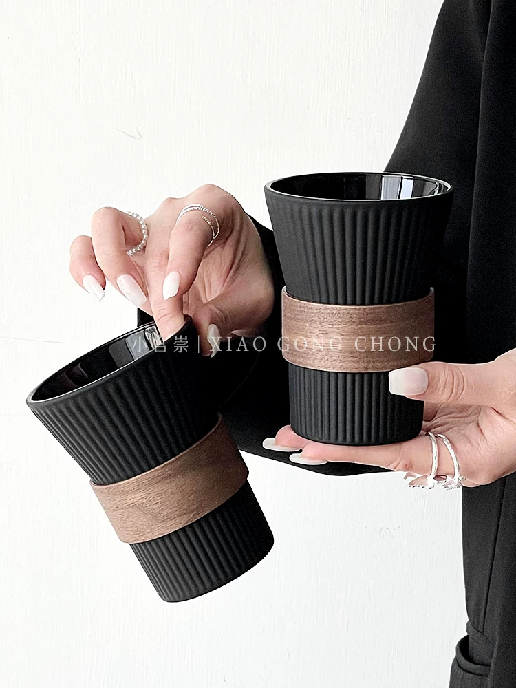 Ly cà phê treo tai, màu đen mờ, kiểu dáng đơn giản, sang trọng, chống nóng, ly trà, ly thủy tinh mờ, ly latte, ly uống nước gia dụng