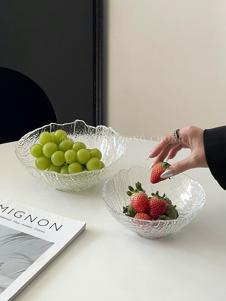 Bát thủy tinh họa tiết cây độc đáo, đĩa trái cây, bát salad rau cao cấp, bát tráng miệng đựng nước đường gia dụng cao cấp