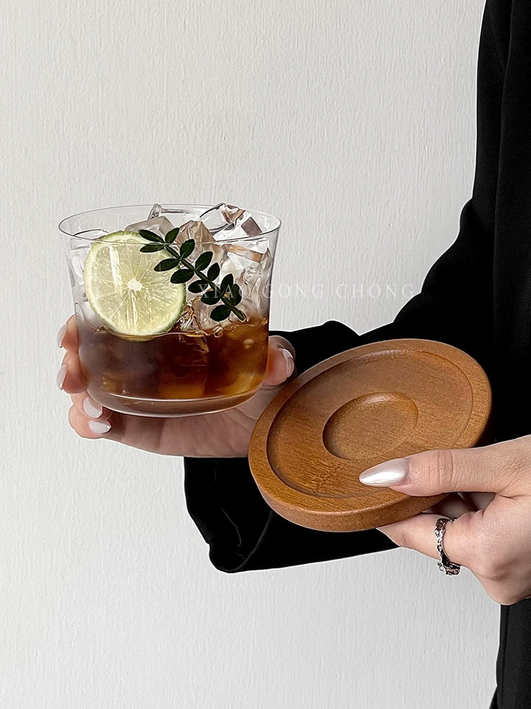 Ly thủy tinh trong suốt kiểu Ins, ly cà phê đá Mỹ, đế lót ly gia dụng, ly pha cà phê lạnh, ly nước ép, ly nước giải khát, ly nước.