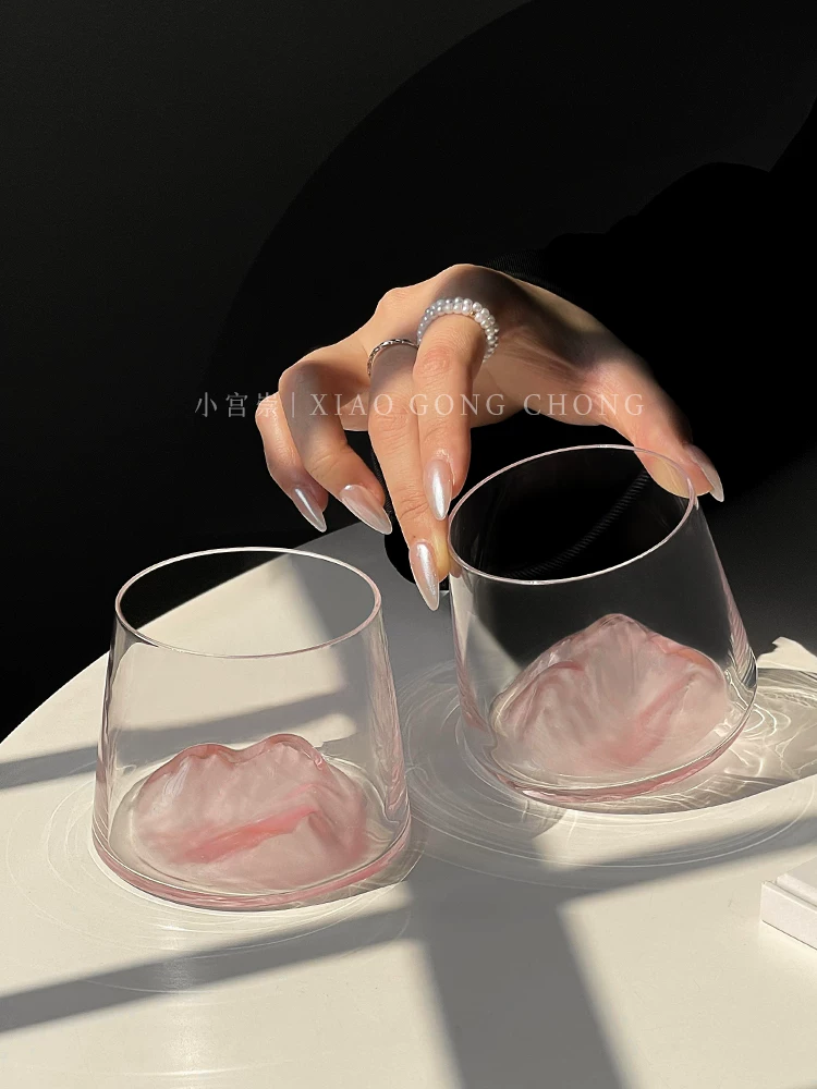 Ly núi Phú Sĩ phong cách Ins, ly ngắm núi màu hồng sáng tạo, ly thủy tinh cao cấp, ly rượu whisky, ly rượu mạnh