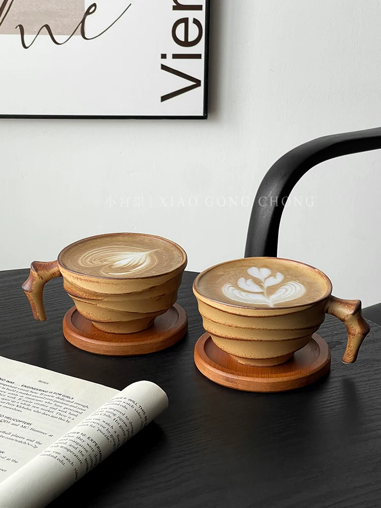 Cốc cà phê tre cổ điển, cốc gốm mộc mạc, cốc nghệ thuật latte gốm sáng tạo, cốc cổ điển độc đáo, cốc sữa