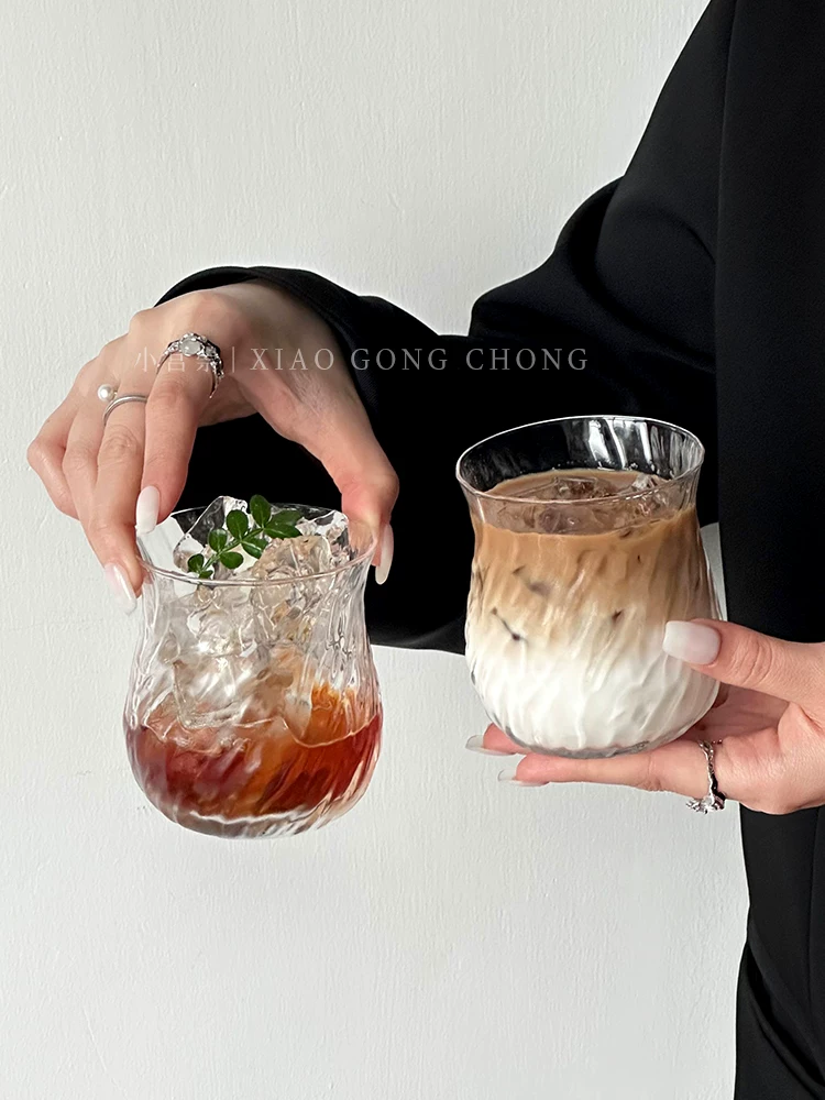 Ly hoa tulip sáng tạo, ly thủy tinh phong cách ins, ly cà phê latte đơn giản, ly nước uống lạnh cao cấp, ly đồ uống, ly nước.