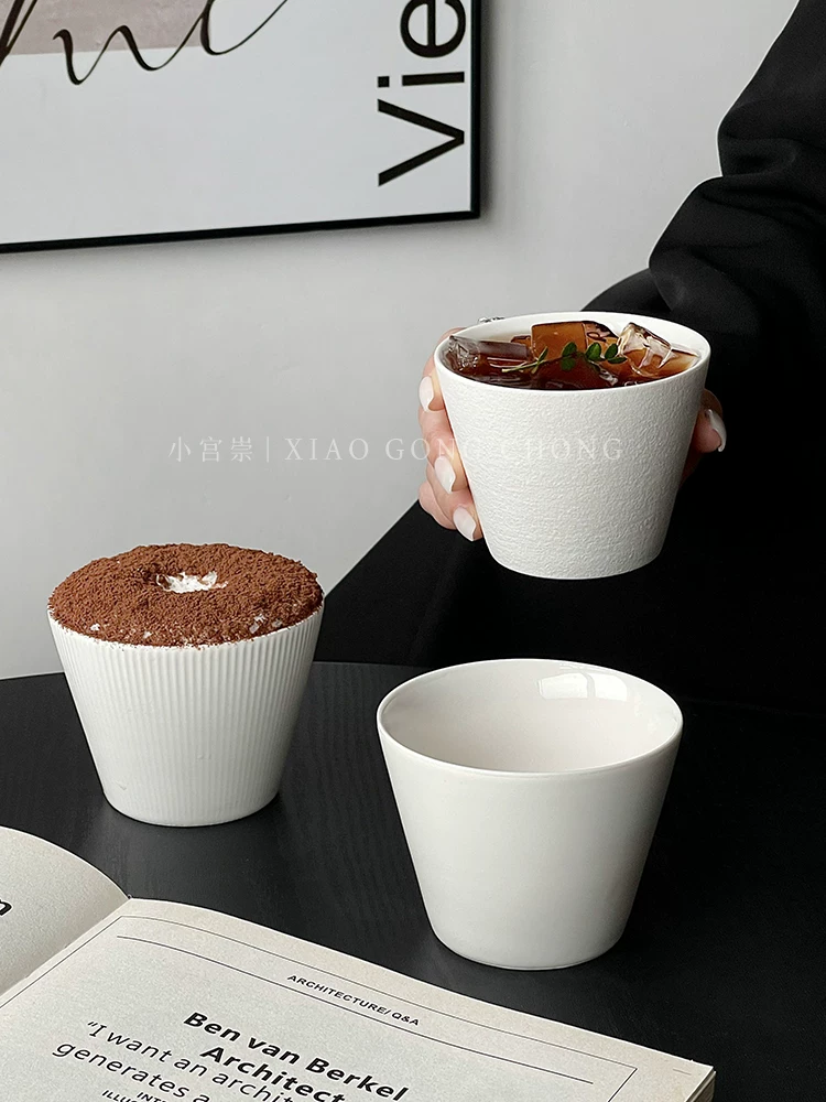 Cốc miệng rộng tối giản màu trơn, cốc nghệ thuật latte miệng rộng phong cách ins, cốc cà phê, cốc gốm cổ điển, cốc latte, cốc đựng đồ uống.