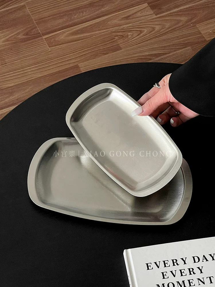 Khay inox kiểu Ins hình chữ nhật sáng tạo, đĩa đựng thức ăn kiểu Hàn Quốc, đĩa đựng đồ ăn nhẹ cao cấp, đồ dùng nhà hàng