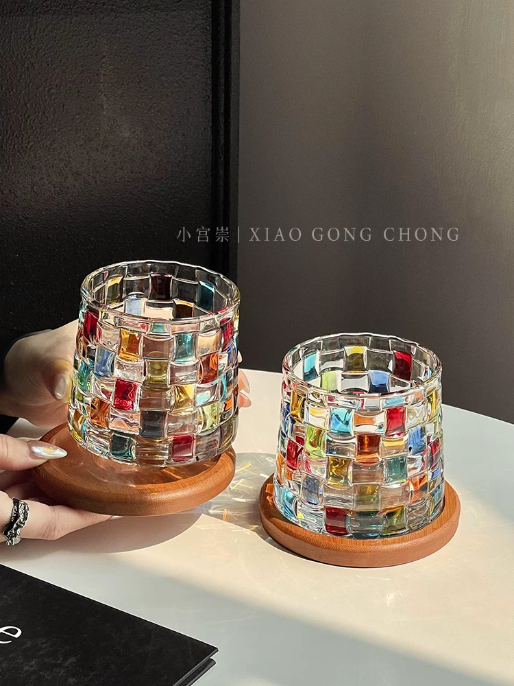 Ly thủy tinh xoay, vẽ tay, kiểu cổ điển, phản chiếu ánh sáng cầu vồng lấp lánh, dùng làm ly rượu whisky hoặc ly nước ép