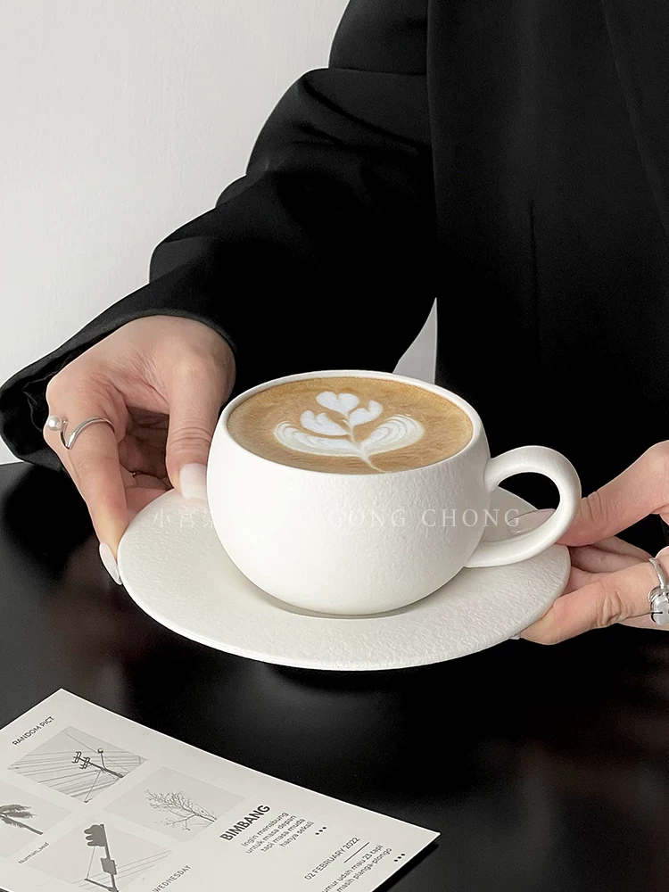 Tách trứng gốm sứ họa tiết đá mờ cổ điển có tay cầm, tách cà phê và đĩa lót, tách latte nghệ thuật cao cấp, quà lưu niệm trà chiều