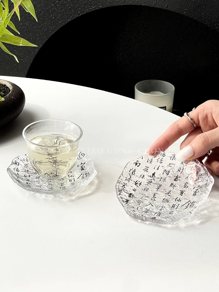 Thư pháp trên bức tường phòng tồi tàn, Đĩa băng, Đế ly kiểu Trung Hoa mới, Khay trà thủy tinh sáng tạo, Đĩa đựng nước chấm, Đĩa tráng miệng, Tách trà