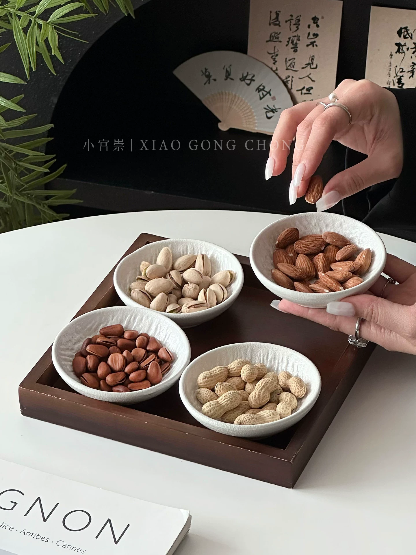 Khay trà chia ngăn bằng gốm sứ kiểu Trung Hoa, khay đựng trái cây khô cổ điển, khay đựng trái cây để pha trà quanh bếp, khay đựng đồ ăn nhẹ gia dụng